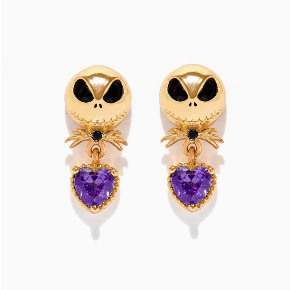 Nightmare Before Christmas Jack Skellington Gold Stud Earrings - Picture 3 of 5
